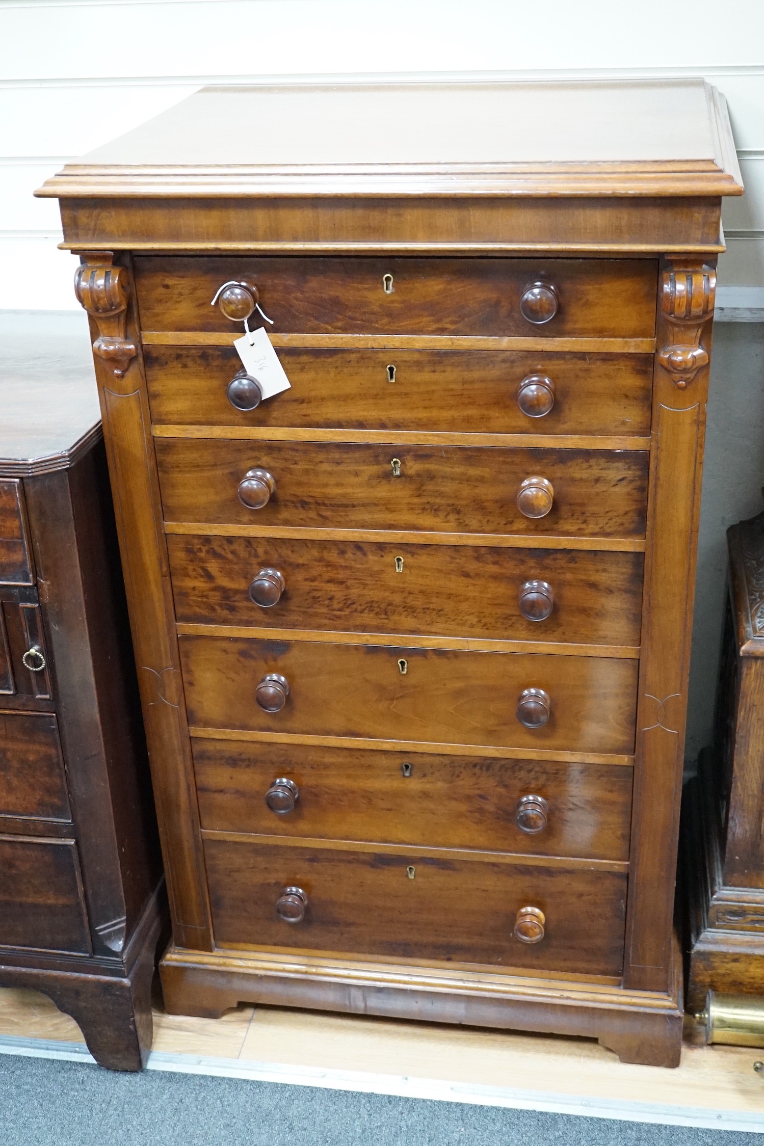 A Victorian mahogany seven drawer collector's chest, width 69cm, depth 52cm, height 114cm *Please note the sale commences at 9am.